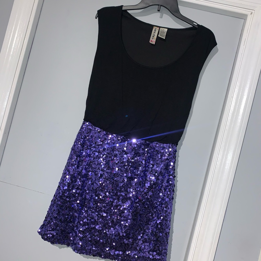 Blue and Black Sequin Mini Party Dress